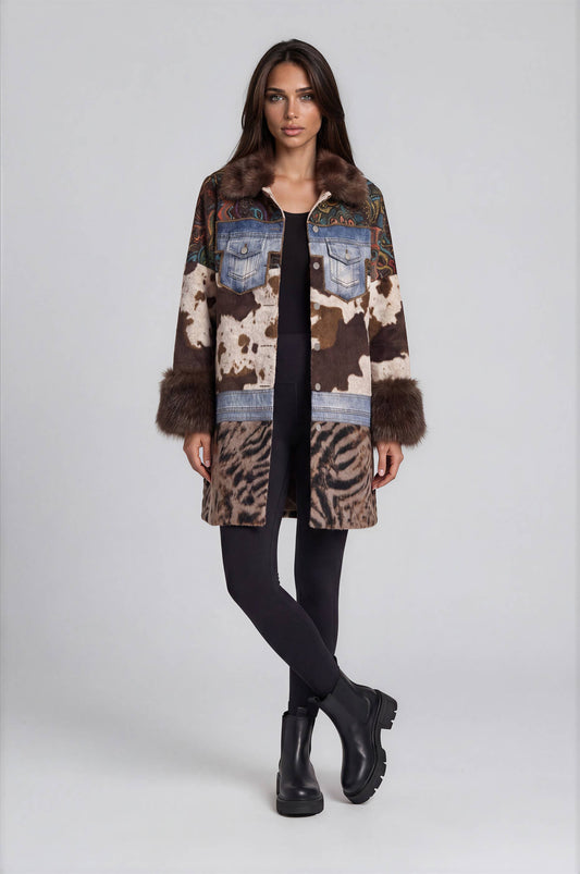 Mixed Media Faux Fur Statement Coat: L