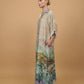 Long satin desert landscape print dress – KD9316VS-34: Black/orange