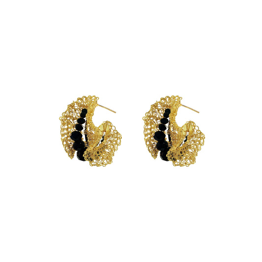 Black & Gold Nalu Maxi Hoops Handmade Crochet Earrings