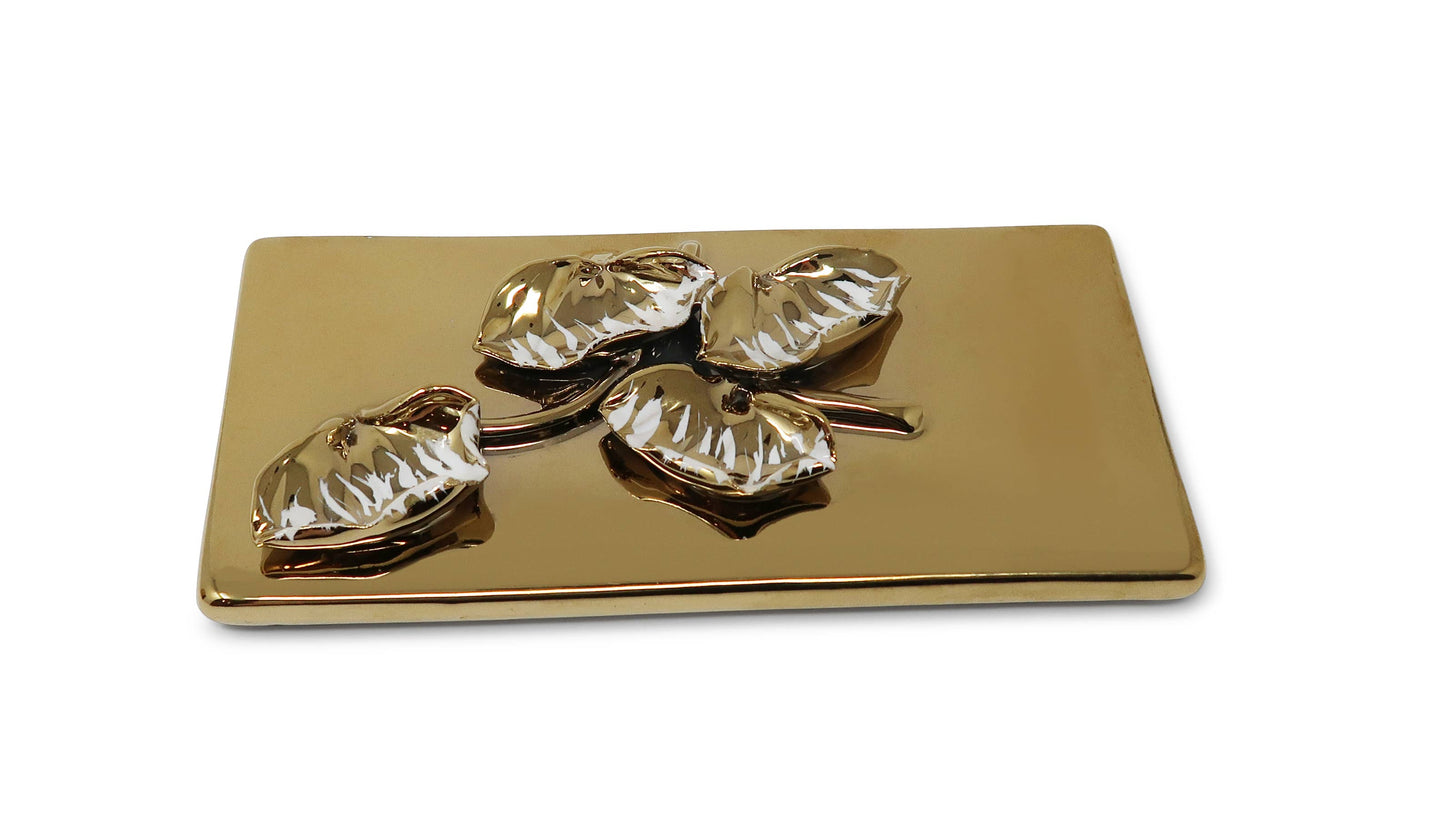 Oblong Gold Decorative Box With Flower Design Lid: Flower