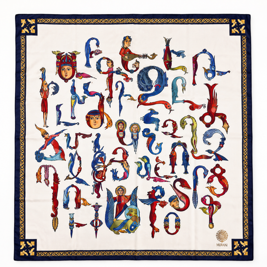 Trchnagir Armenian Alphabet Poly Silk Scarf 1