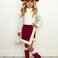 Ivory Ribbed Turtleneck Top and Berry Faux Suede Fur-Trimmed Skort Set