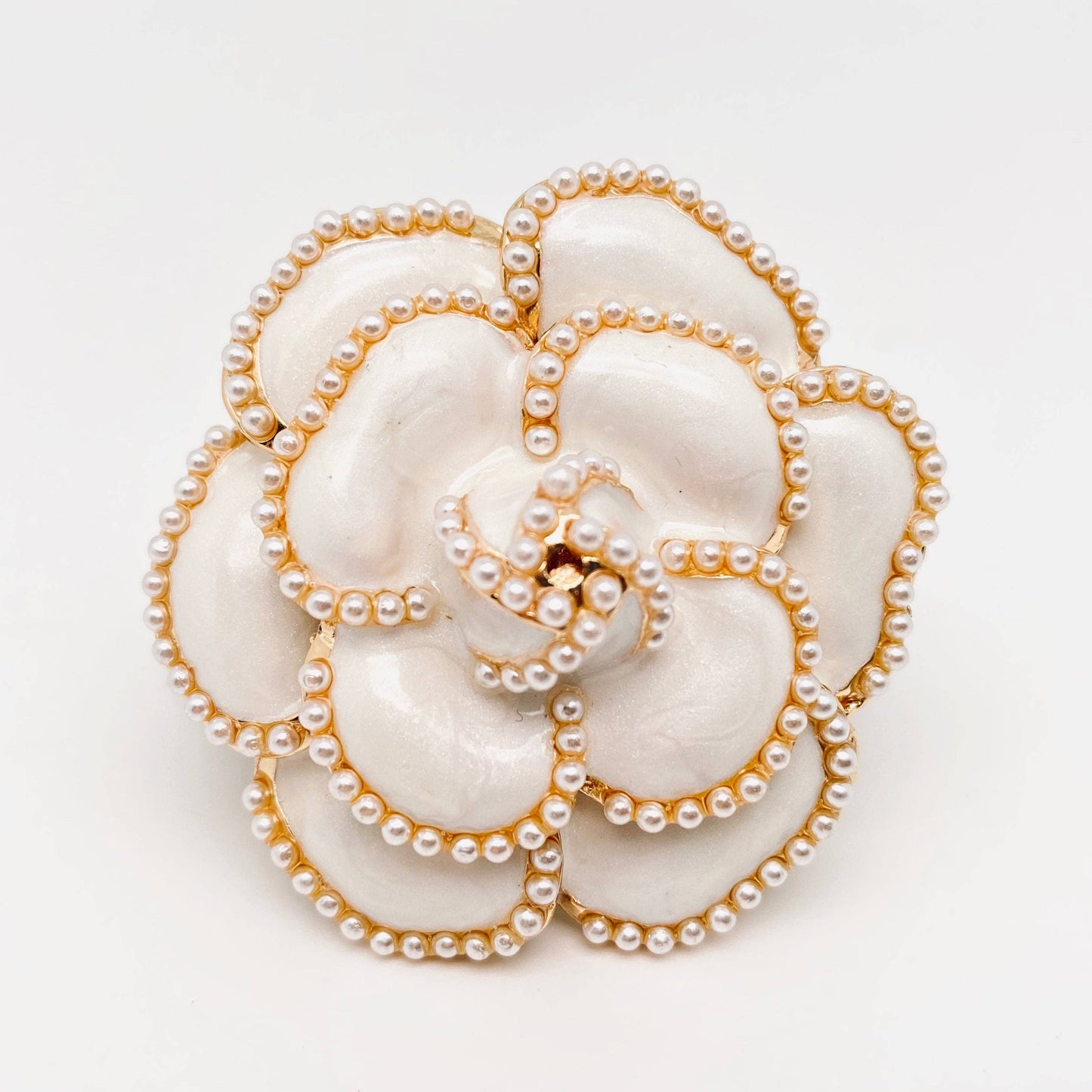 Camellia Pearl Enamel Brooch Cloth Pin: White