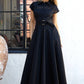 Short Sleeve Lace Trim Belted Maxi Dress