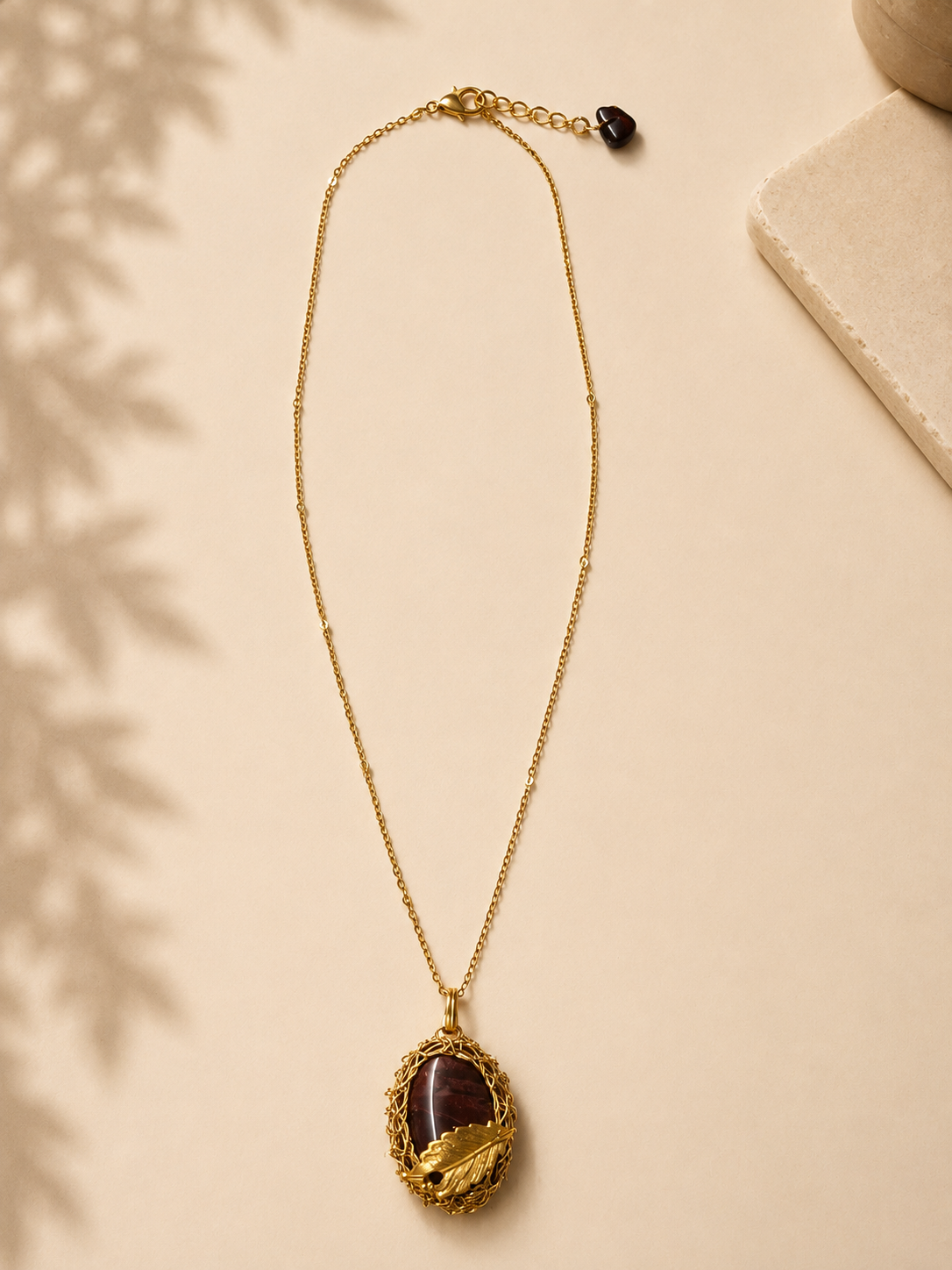 Crimson Jasper Leaf Pendant Necklace