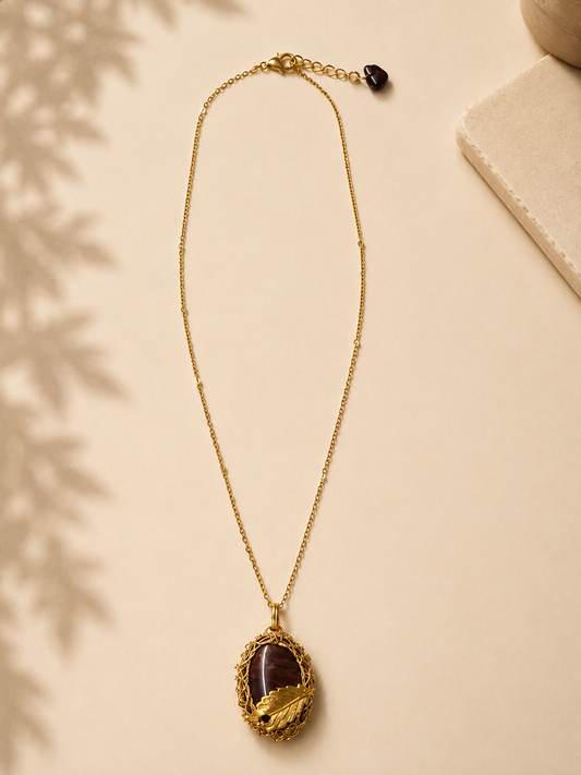 Crimson Jasper Leaf Pendant Necklace