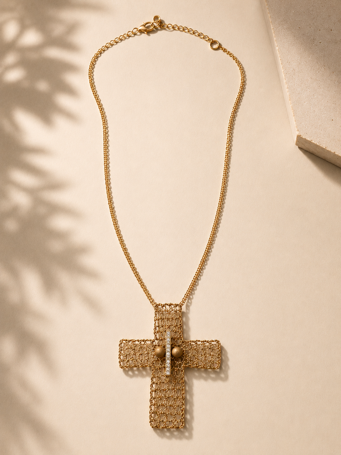 Golden Lace Cubic Zirconia Cross Necklace