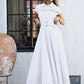 Short Sleeve Lace Trim Belted Maxi Dress