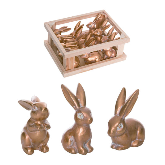 Resin 4.75" Bronze Easter Bunnies In Display Set of 12