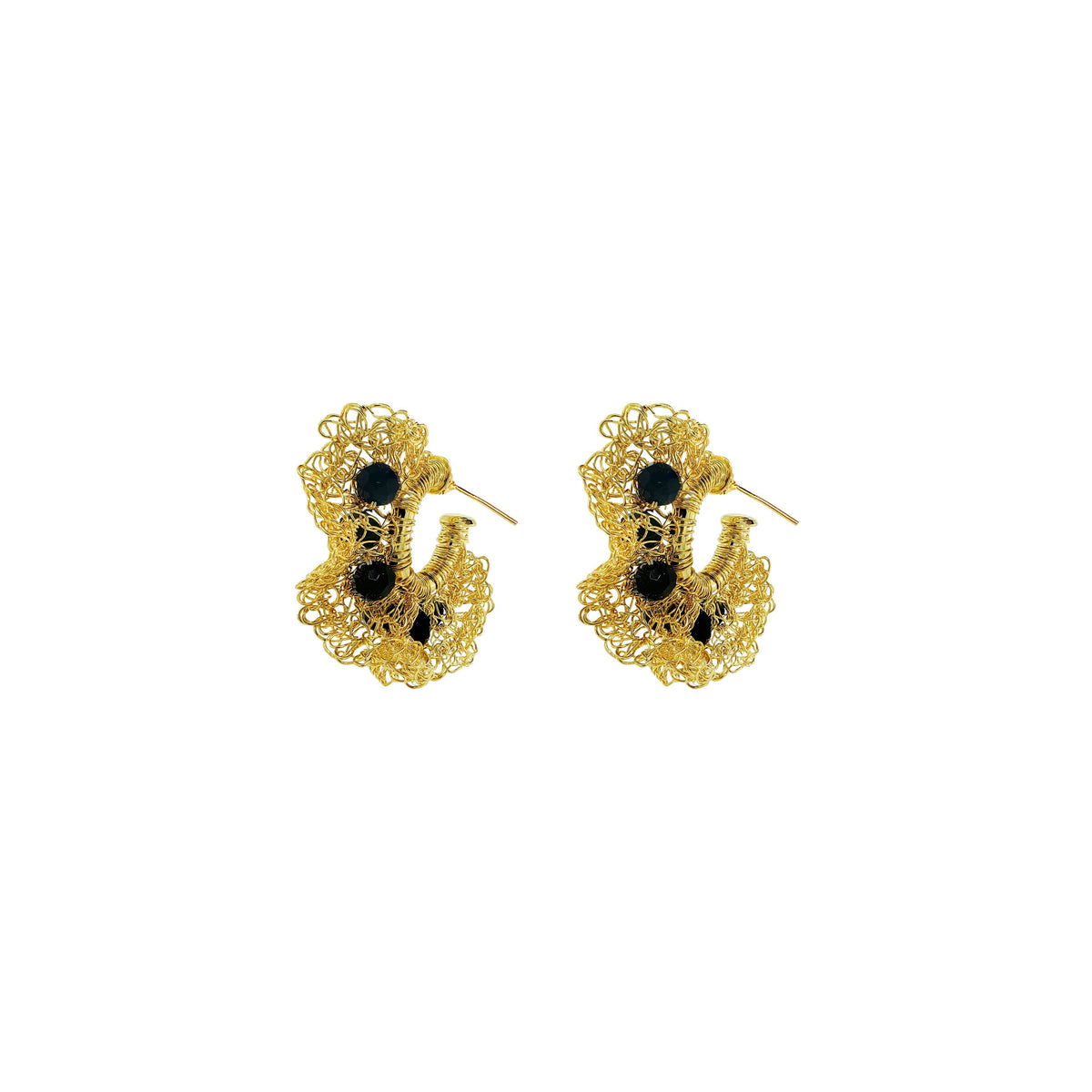 Black & Gold Nalu Hoops Handmade Crochet Earrings