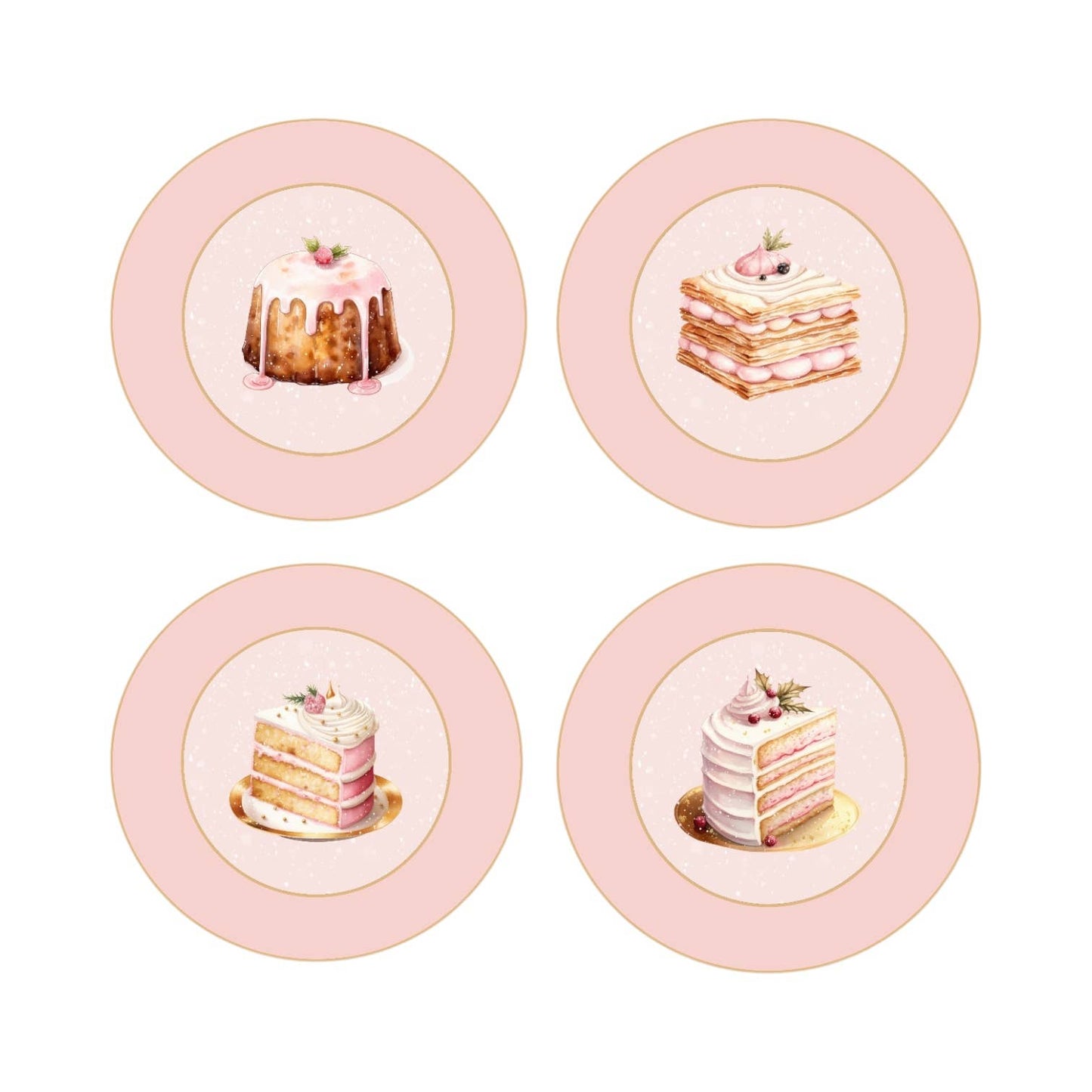 4 Asst Pink Gingerbread Dessert Plates
