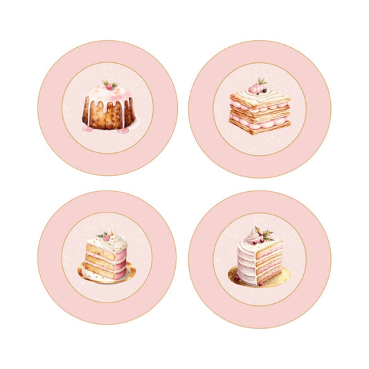 4 Asst Pink Gingerbread Dessert Plates