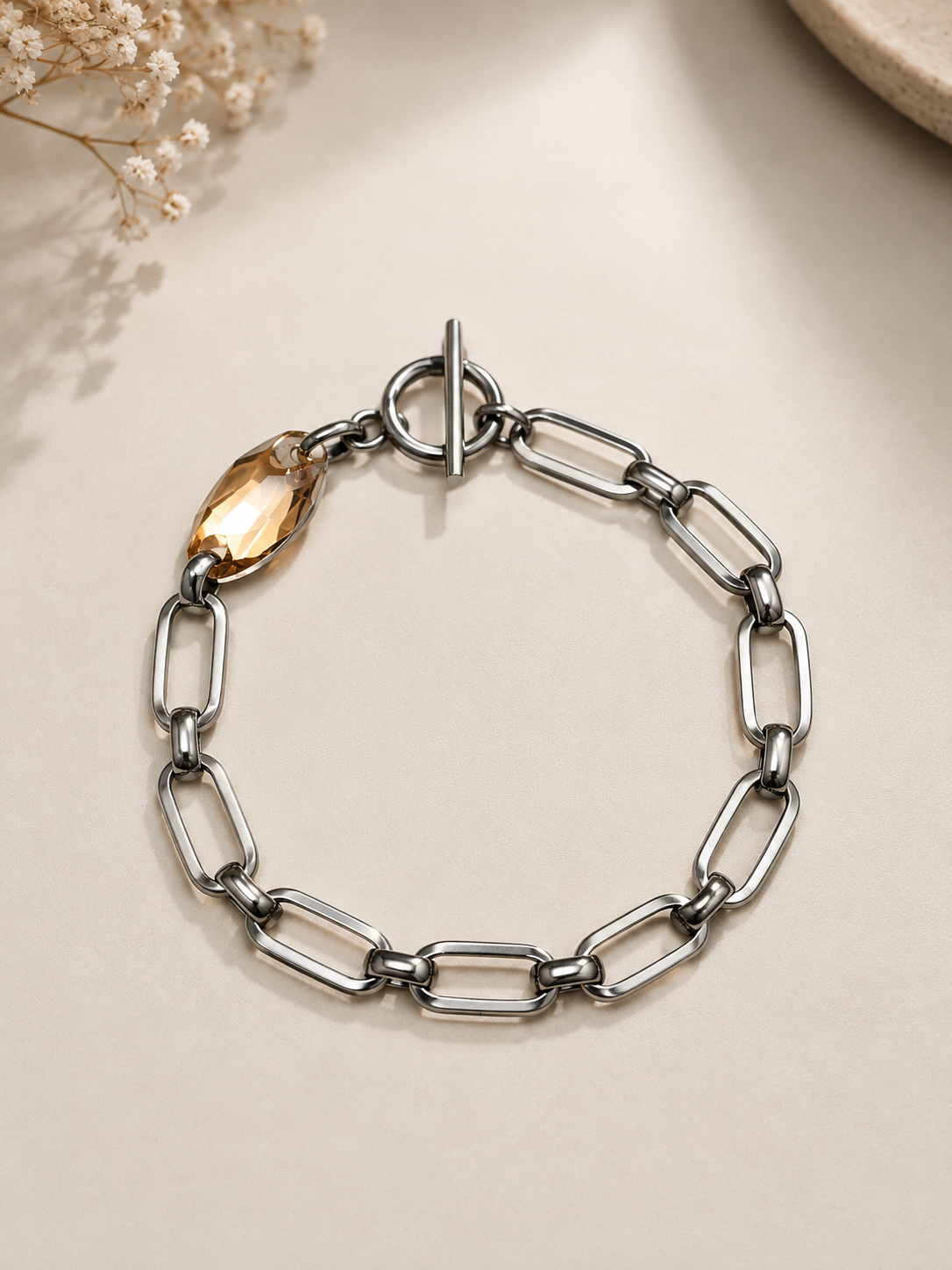 Champagne Crystal Paperclip Chain Bracelet