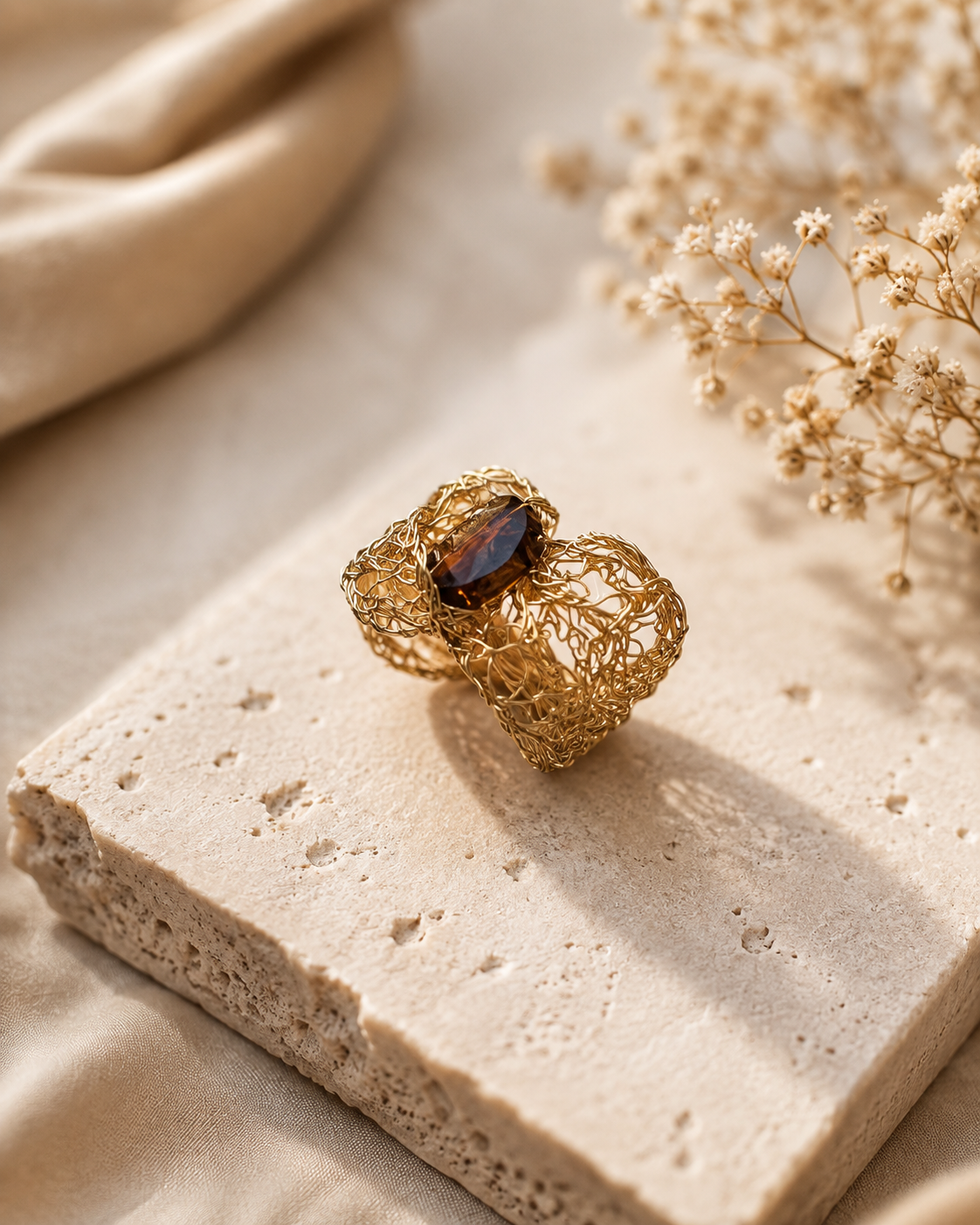 Brown Swarovski Crystal Sculptural Ring