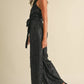 Feather Sequin Jumpsuit: Black