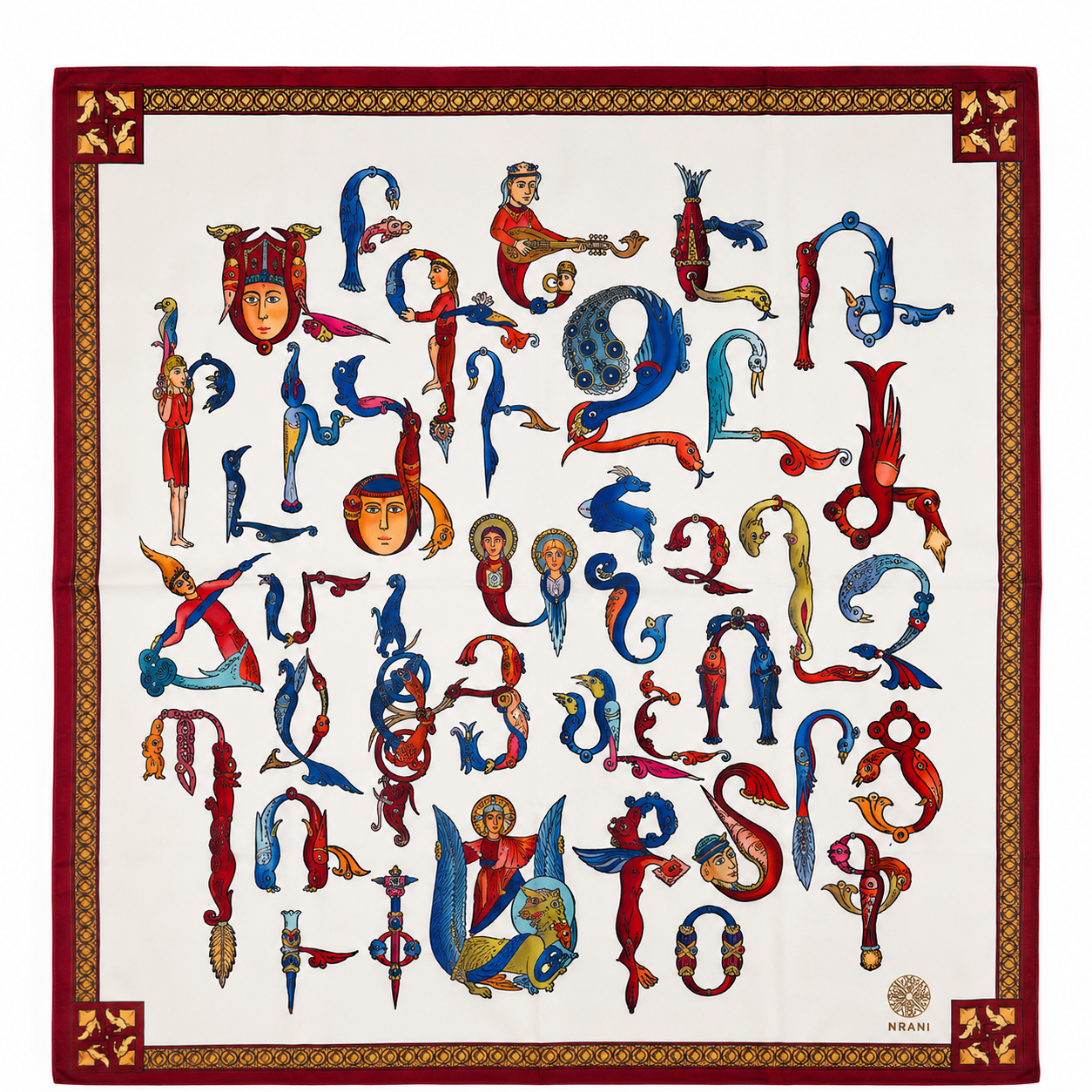 Trchnagir Armenian Alphabet Poly Silk Scarf 2