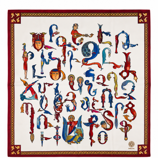 Trchnagir Armenian Alphabet Poly Silk Scarf 2
