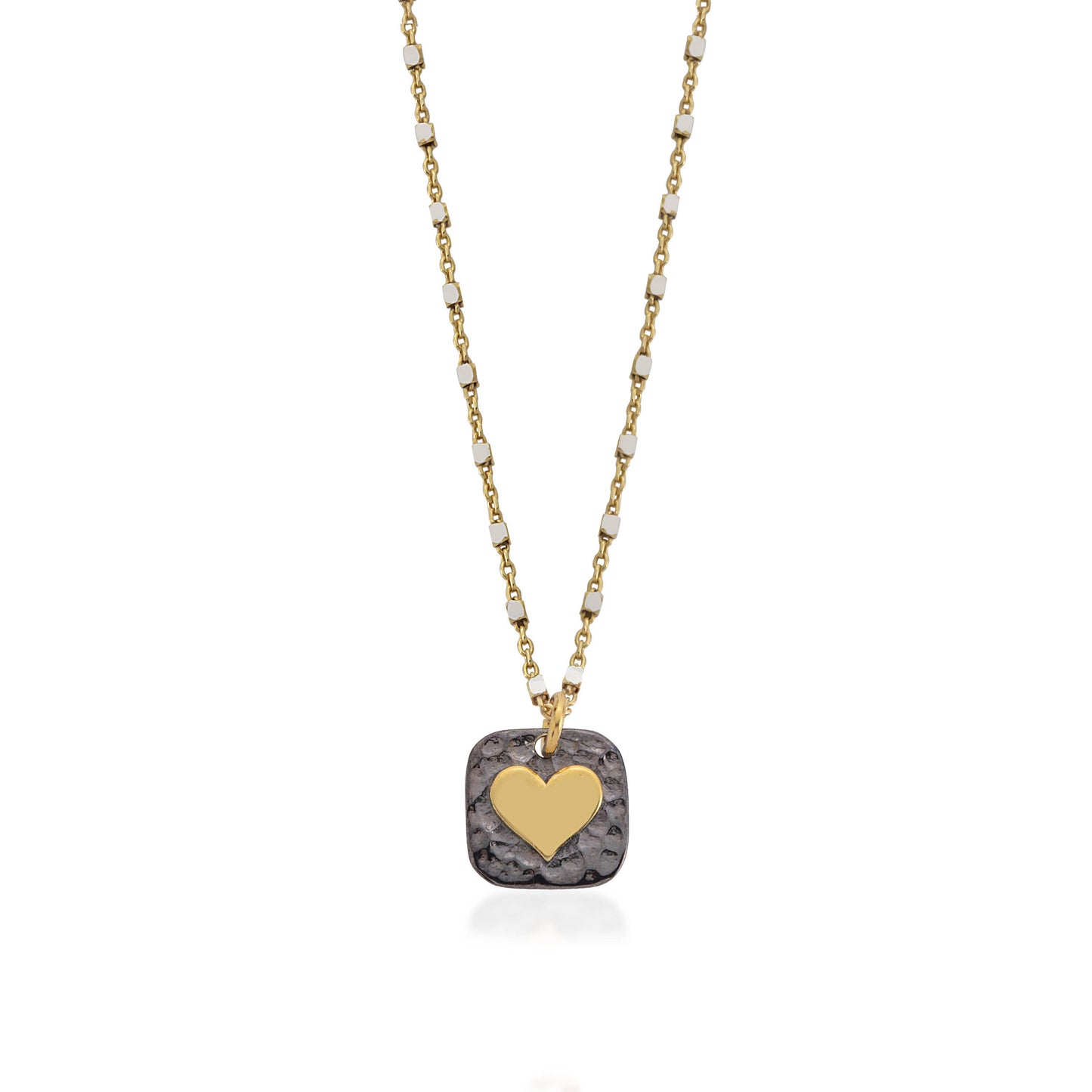 Mixed metal square pendant heart necklace