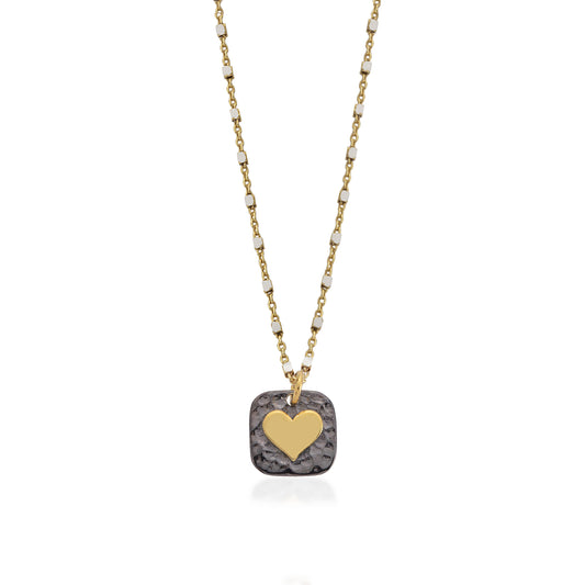 Mixed metal square pendant heart necklace