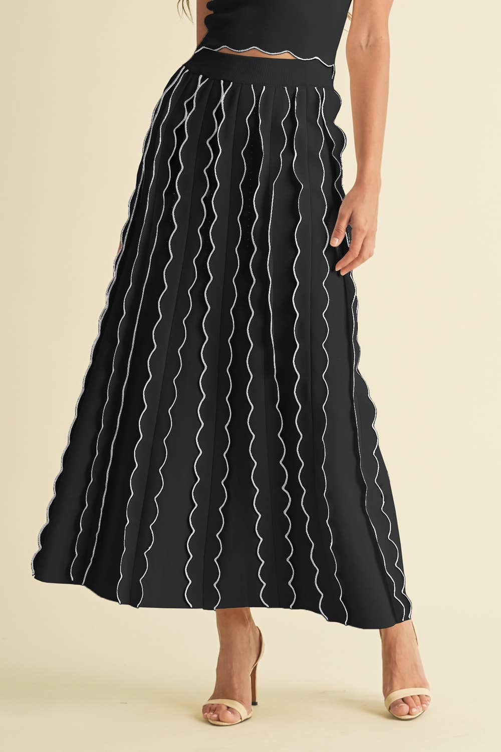 Pleated Sweater Knit Maxi Skirt