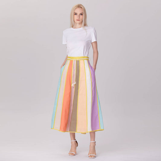 A-line skirt with wide stripes: Multicoloured