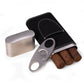 Harrison Leather and Steel Cigar Case with Cutter: Black