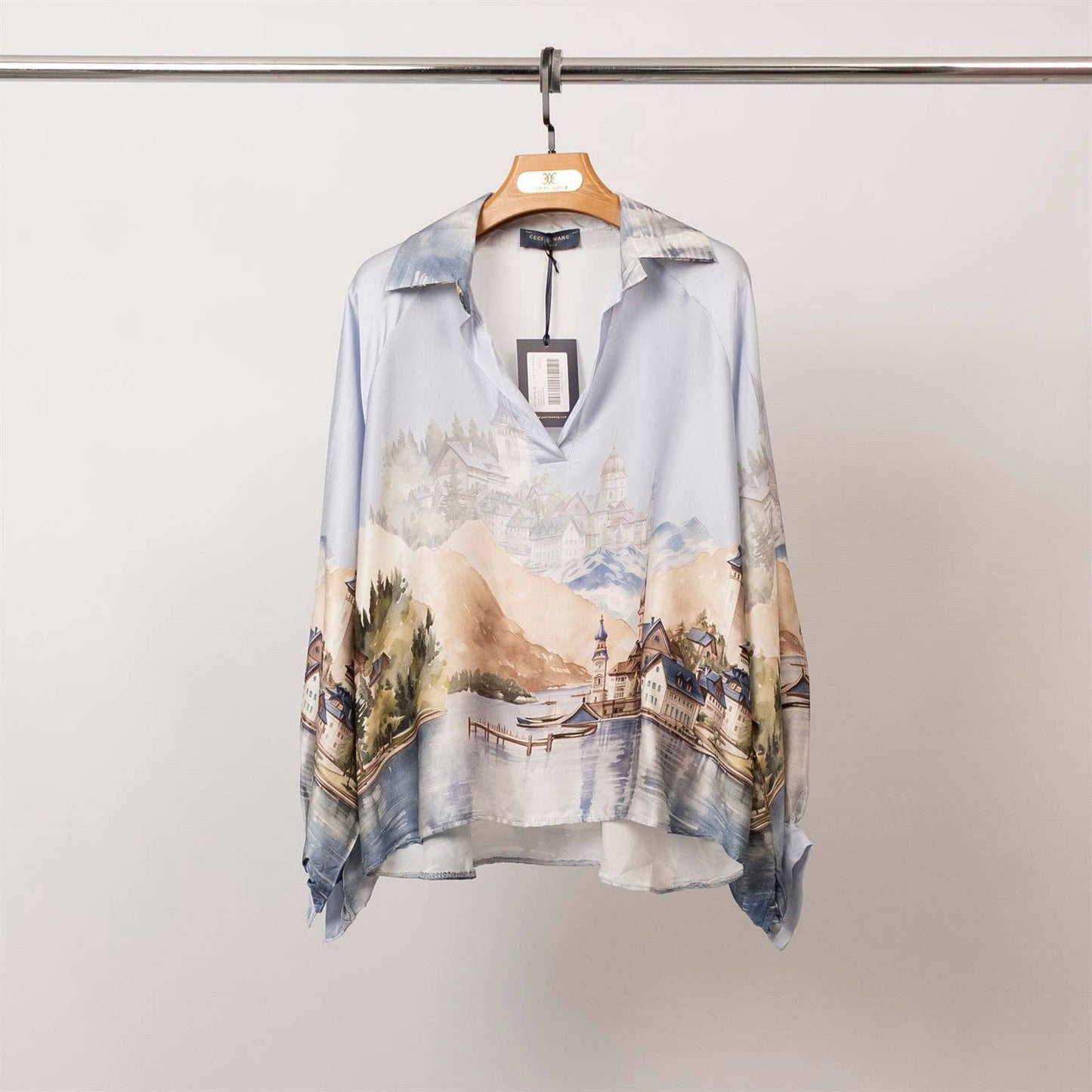 Satin landscape print tunic – KD7365VS-32: Khaki