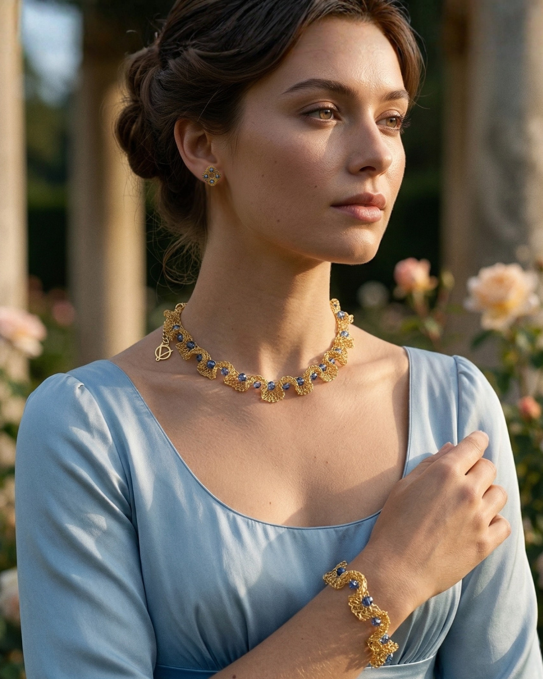 Blue & Gold Nalu Handmade Crochet Necklace