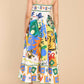 Folk print polyester strap swing midi dress