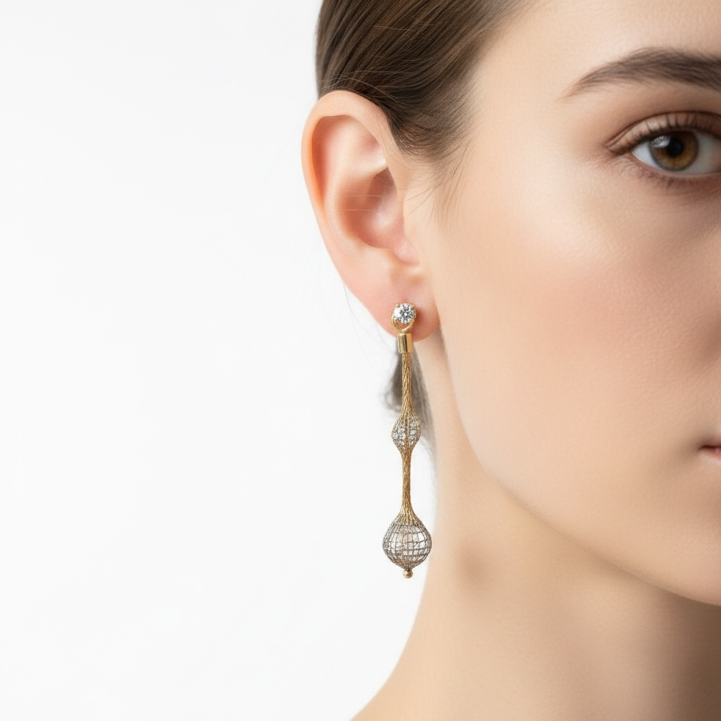 Gold Mesh Hanging Earring