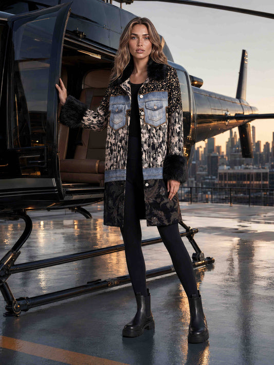 Mixed Media Faux Fur Trim Jacket