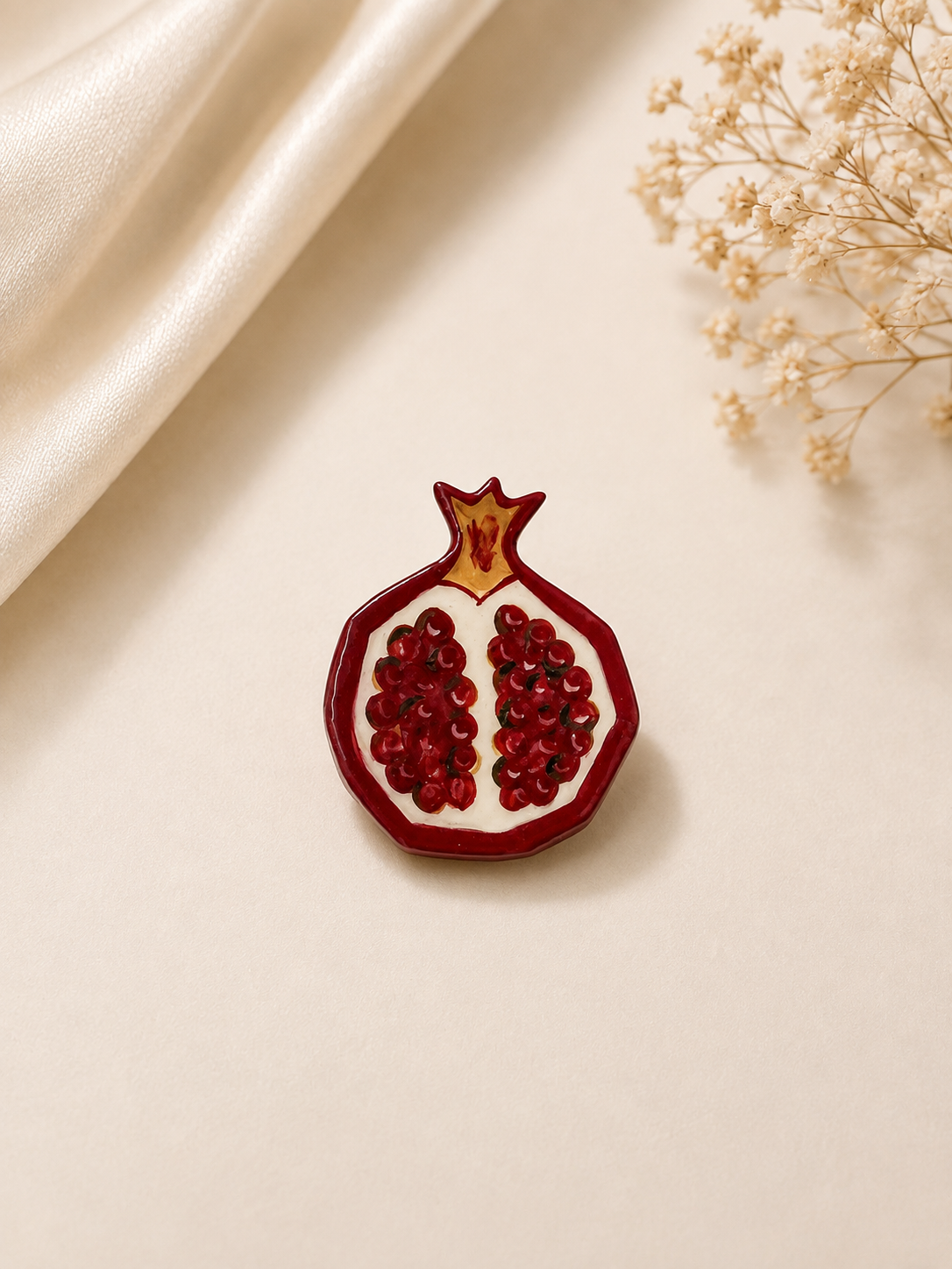 Ruby Seeds Pomegranate Ceramic Brooch