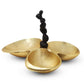 Gold 3 Bowl Relish Dish with Black Handle and Pebble Design