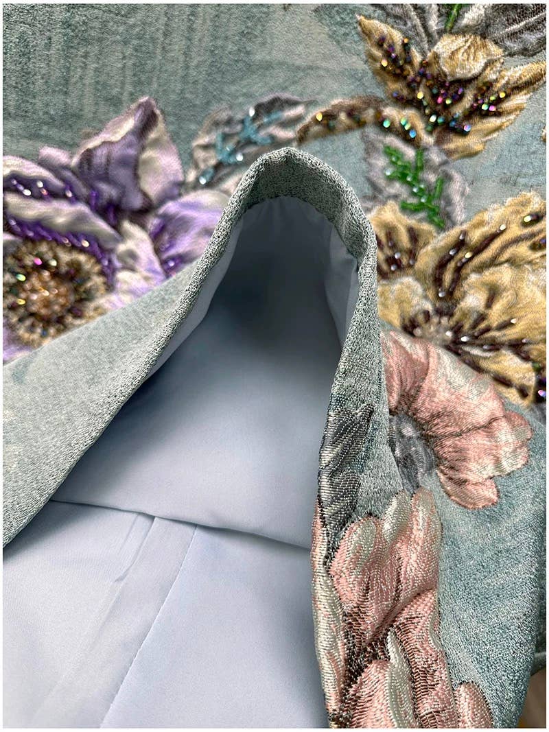 Embroidered Jacquard Floral A-Line Sleeveless Dress: Color as pictures