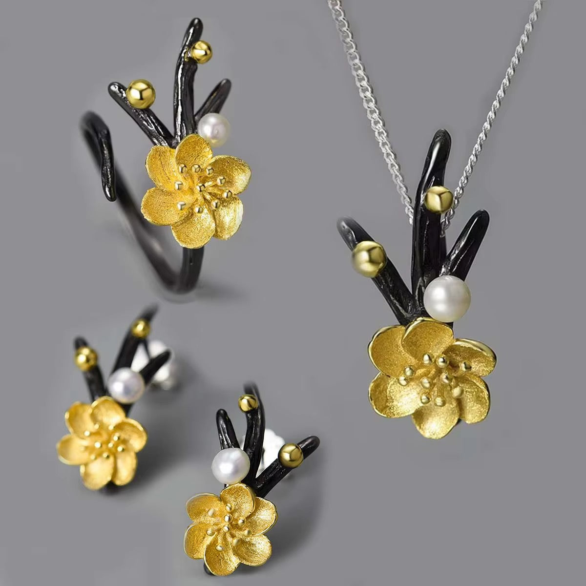 Golden Blossom & Pearl Statement Necklace