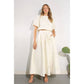 BOW EMBLLISHED TEXTURED TOP AND SKIRTS SET: OFF WHITE