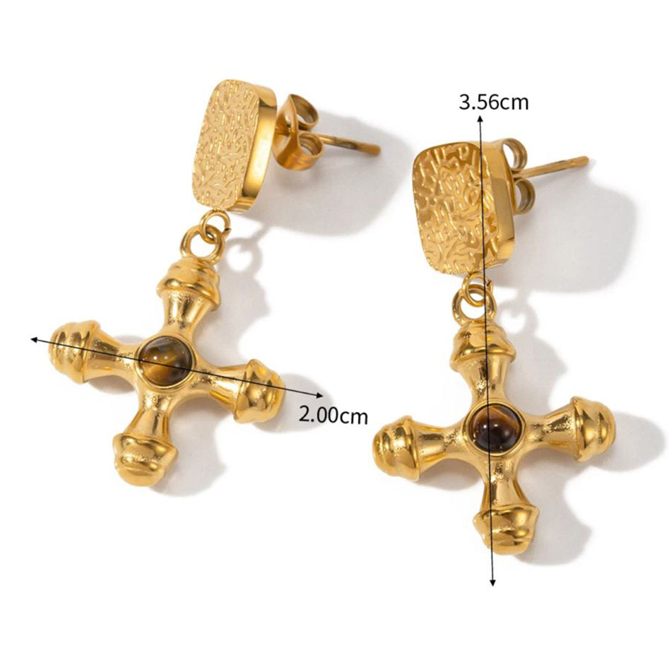 Agate Elegance Greek Cross Earrings