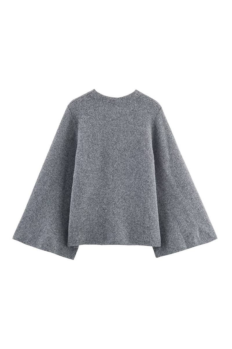 Asymmetrical Tie-Front Cape Jacket: GREY