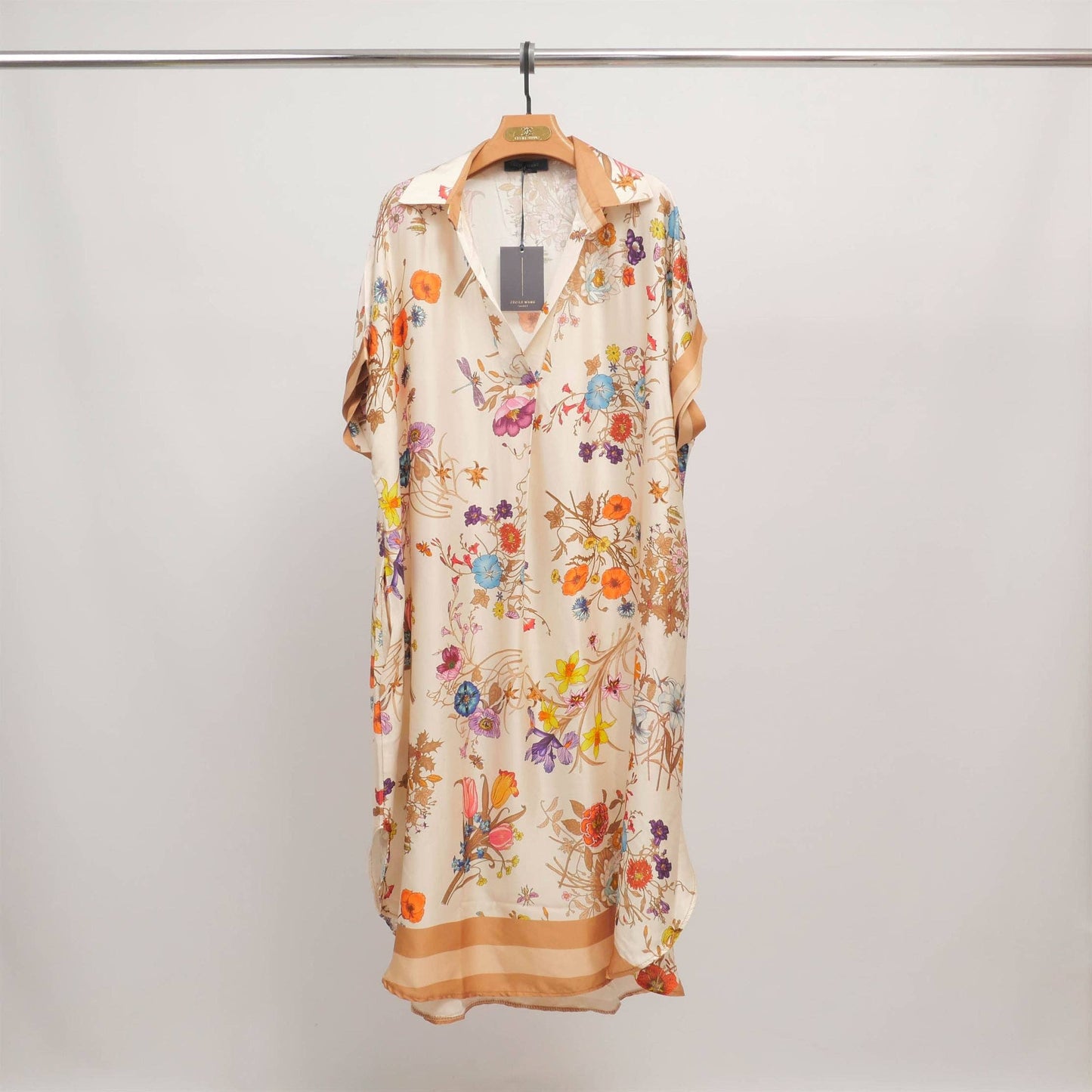 Fluid floral print silk-viscose dress -Green,Red