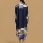 Long satin landscape print dress – KD6120VS-32: Navy Blue