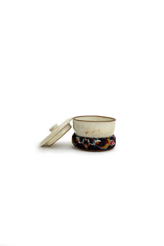 Ceramic And Kilim Canister: Beige