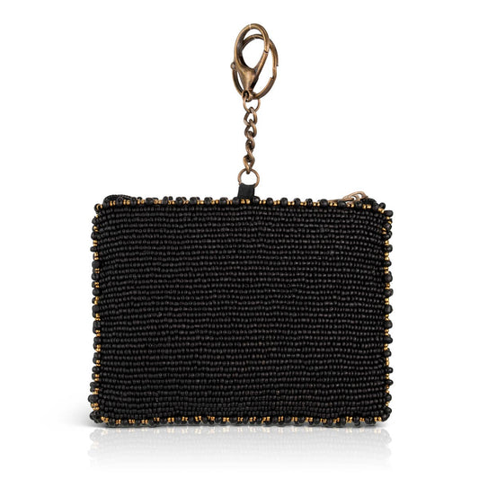 Affection beaded black coin purse with red heart