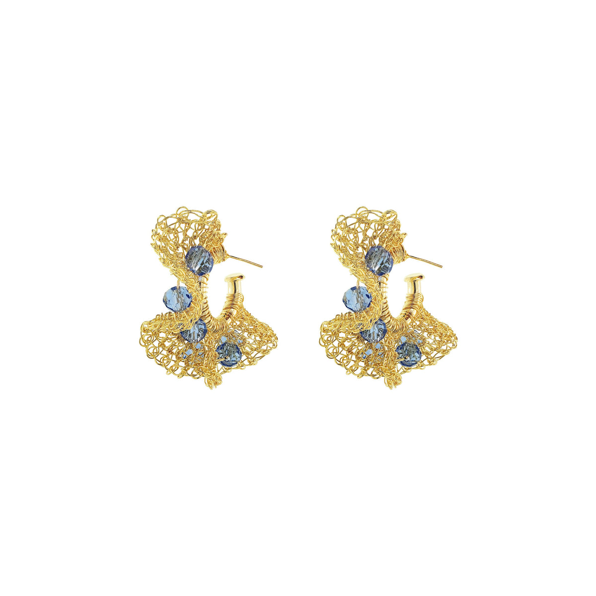 Blue & Gold Nalu Hoops Handmade Crochet Earrings