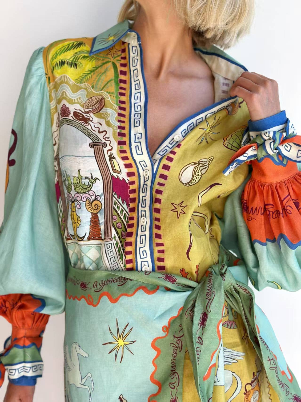 Casual shirt collar and two dresses: MULTICOLOR