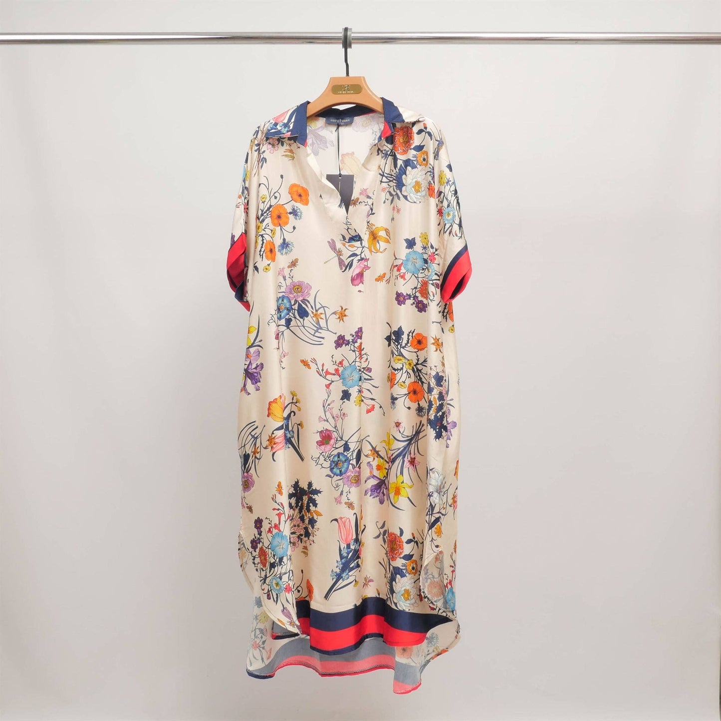 Fluid floral print silk-viscose dress -Green,Red