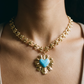 Gold Sunburst Heart Necklace | Vintage Enamel Statement Jewelry: Green