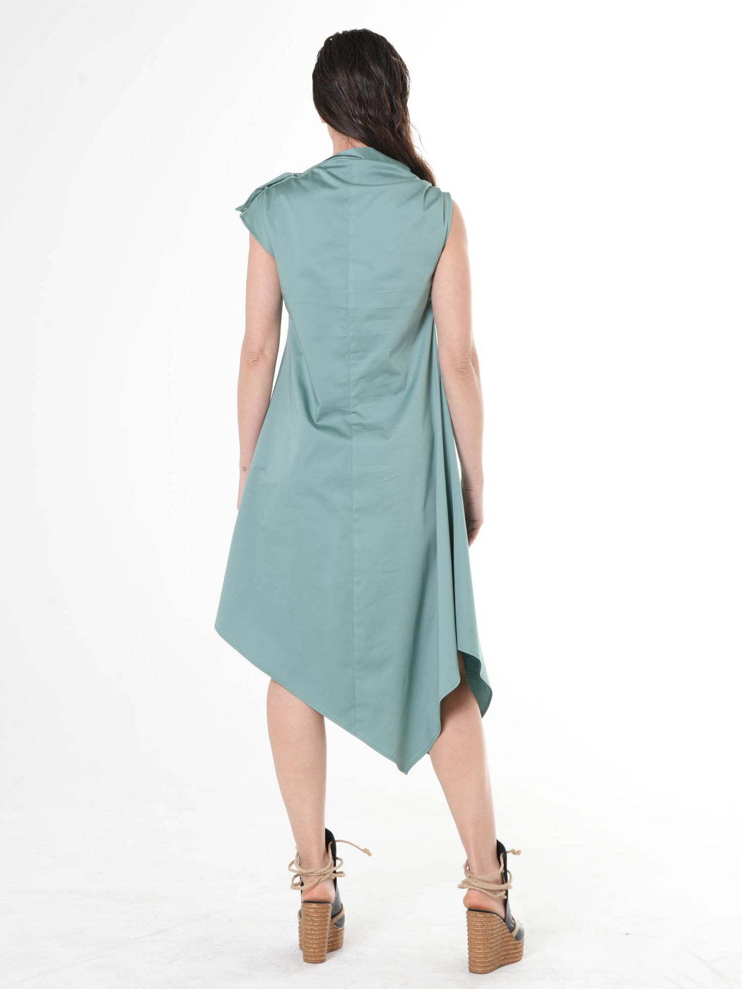 Elegant Satin Cotton Dress In Mint: Black / XL