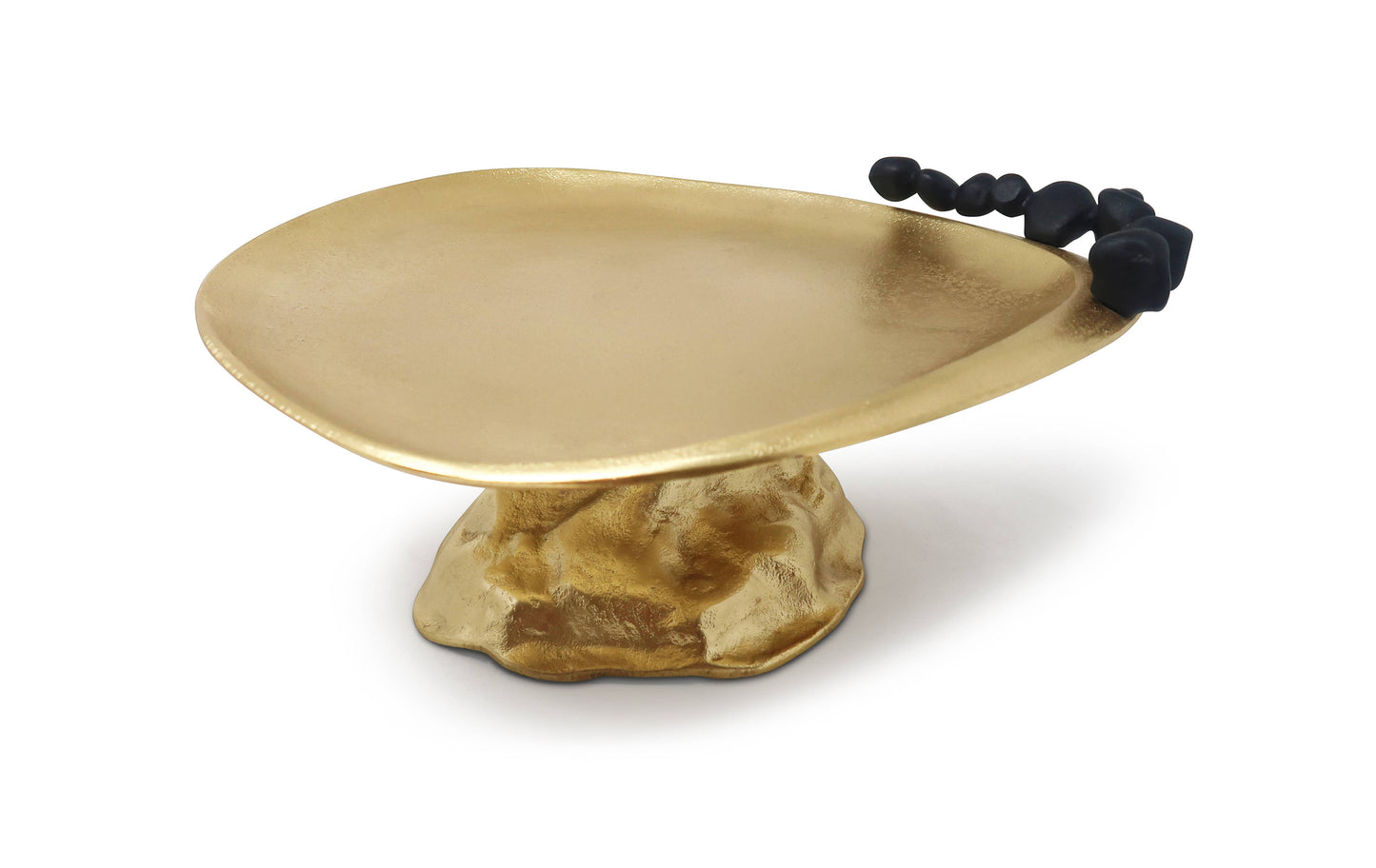 Gold Footed Cake Plate with Black Pebble Design