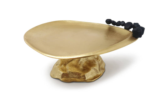 Gold Footed Cake Plate with Black Pebble Design