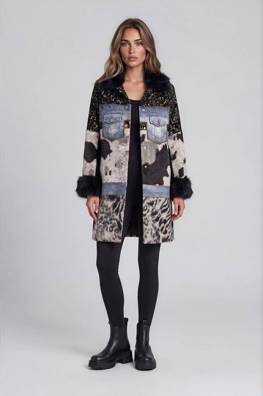 Mixed Media Faux Fur Statement Coat